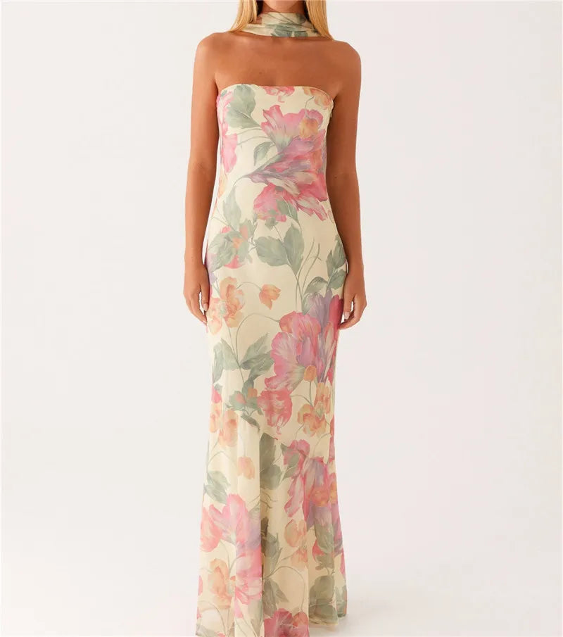 Floral Backless Sleeveless Tube Long Dresses – Vivuki Floral Backless Sleeveless Tube Long Dresses – Vivuki