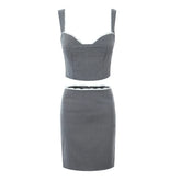 Spliced Lace Top Low Waist Midi Skirt Suits