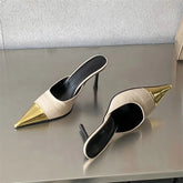 Splicing Pointed Toe Mule Ladies Pumps Slide Shoes