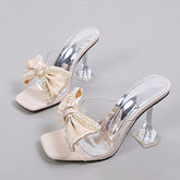 Pearl Bowknot PVC Sandals Clear Heels