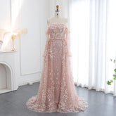 3D Floral Pink Evening Gown with Overskirt
