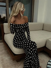 Polka Dots Off Shoulder Long Sleeves Maxi Dress