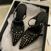Rivet Crystal Wedges Buckle Strap Pumps Shoes
