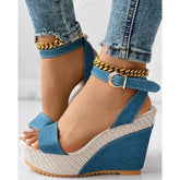 Ankle Strap Denim Platform Wedge Heel Shoes