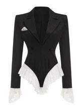 Lace Patchwork Black Long Sleeve Bodysuit