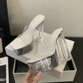 Transparent PVC Platform Heels �Square Toe High Heels