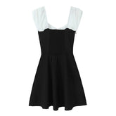 Contrast Slash Shoulder Elastic Back Mini Dress