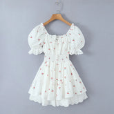 Print Puff Sleeve Ruffles Lace-up Mini Dress
