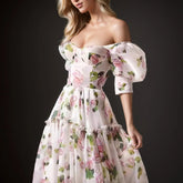 Floral A-Line Off Shoulder Short Sleeve Dresses