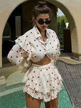 Ruffled Printed Long Sleeve Top and Shorts Sets