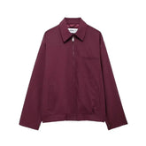 Zipper Lapel Burgundy Color Jacket and Skirt Suit