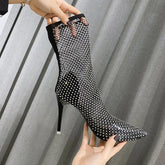 Crystal Air Mesh Pointed Toe High Heels Shoes