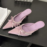 Butterfly-knot Crystal Strap Low Heels Mule Shoes