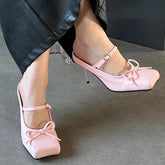 Butterfly-Knot Square Toe Pumps �Chic Thin Heeled Shoes for Women