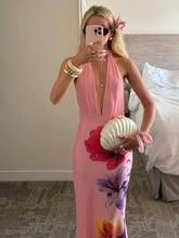 Printed Deep V With Scarf Open Back Dress