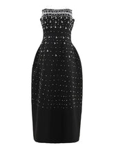 Diamonds Black Crystal Pearl Mini | Midi Dress