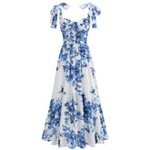 Floral back lace-up suspender dress