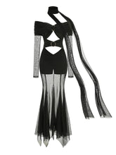 Off The Shoulder Mesh Folded Scarf Maxi Dress