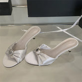 Silk Crystal Open Toe Thin Low Heels Shoes