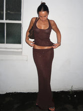 Solid Halter U-neck Crop Vests and Maxi Skirts Suits