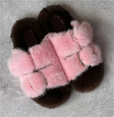 Mink Fur Flat Round Head Slippers