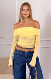 Sky Yellow Mesh Off Shoulder Top
