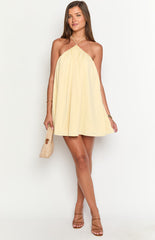 Talei Yellow Halter Puff Mini Dress