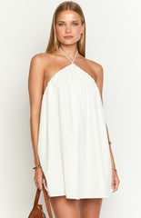 Talei White Halter Puff Mini Dress