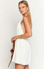 Talei White Halter Puff Mini Dress