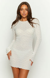 Taphy White Long Sleeve Mini Dress