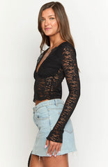 Trevina Black Lace Long Sleeve Top