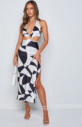 Underwater Mono Print Midi Dress