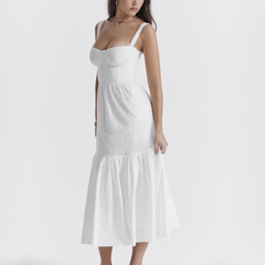 White broeadered Jacquard Midi A-Line Dress