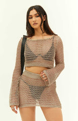Wild Thoughts Gold Metallic Fishnet Mini Skirt