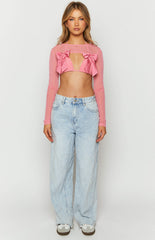 Zayden Pink Mesh Bow Top And Bolero