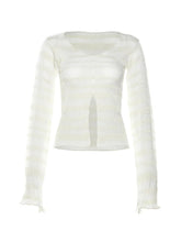 Perspective Striped Slit Slim Long Sleeve Knit