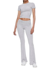 Short Sleeve Cropped Top Fold-over Flare Pants Set
