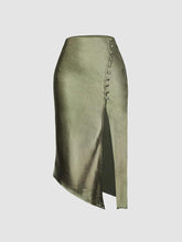 Asymmetric Hem Slit Button Deco Skirt