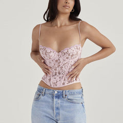 Pink Floral Lace Corset Top