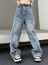Vintage Multi Pocket Side Raw Trim Cargo Jeans