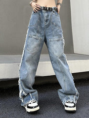Vintage Multi Pocket Side Raw Trim Cargo Jeans