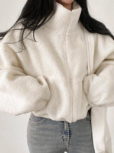 Solid Color Turtleneck Zip-Up Sherpa Cardigan