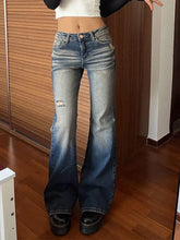Washed Distressed Frayed Flare Jeans