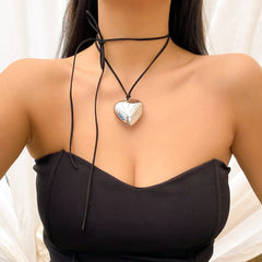 Silver Exaggerated Love Pendant Velvet String Necklace