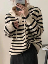 Vintage Contrast Color Striped Hooded Knit Sweater