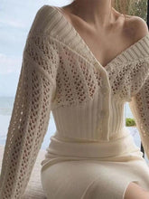 V Neck Cutout Splice Knit Cardigan