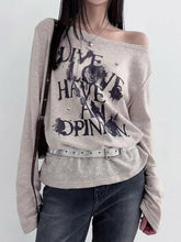 Vintage Letter Print Loose Oversized Long Sleeve Tee
