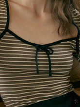 Striped Print Bow Trumpet Sleeve Long Sleeve Tee