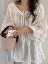 French Bubble Sleeve Lace Up Long Sleeve Blouse