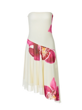 Tyra Orchid Print Strapless Midi Dress